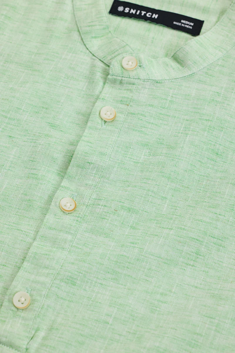 SNITCH Light Green Textured Long Sleeve Slim Fit Shirt