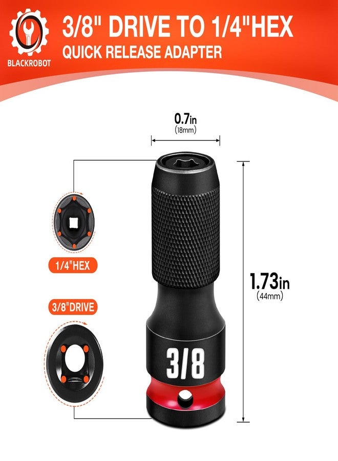 BLACKROBOT Quick Release Impact Bit Holders 3/8-Inch Square Drive to 1/4-Inch Hex Socket Adapter, CR-MO Steel, Embossed Size Marking - Image 2