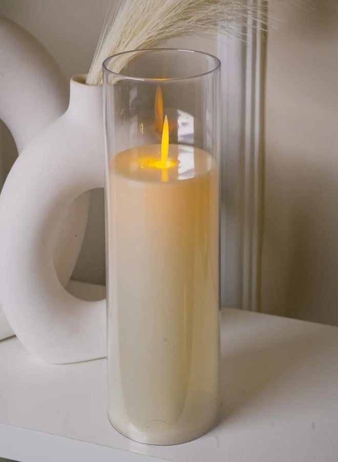 Chronos Acrylic Glass LED Moving Flame Pillar Candle, Flameless, Smokeless, Realistic Flickering, Warm White Light for Home Decor, Diwali, and Christmas (6 Inch) - Image 1