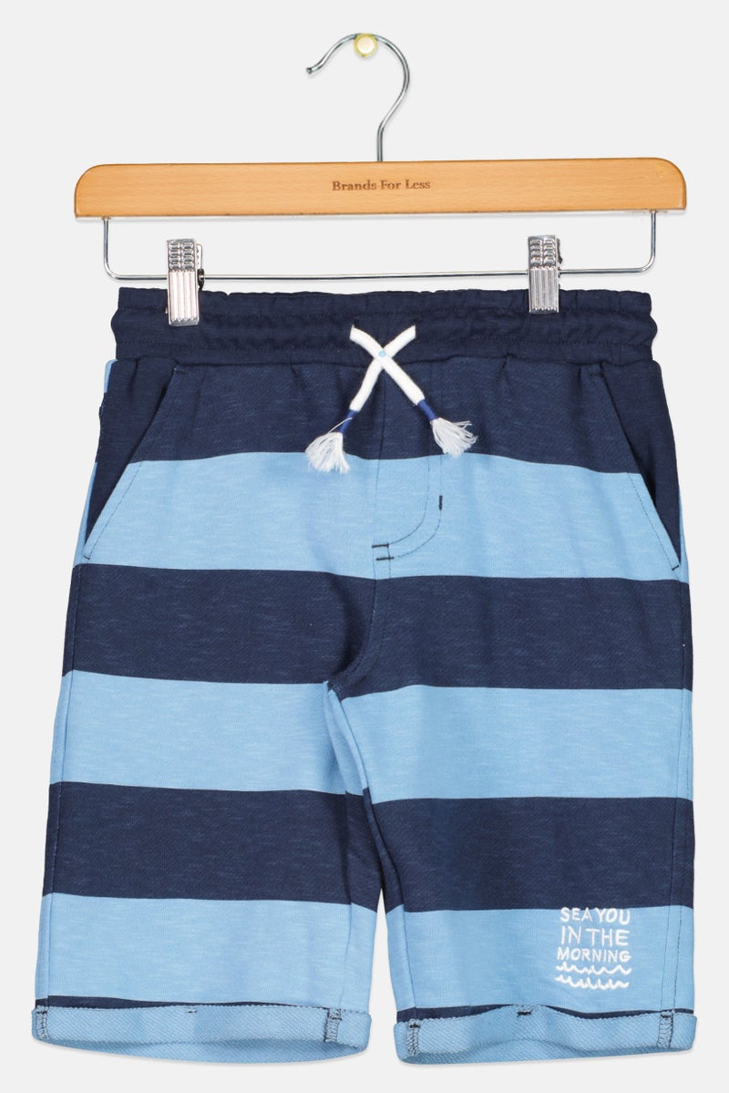 Cool Club Kids Boy Stripe Drawstring Basic Shorts, Navy Combo - Image 1
