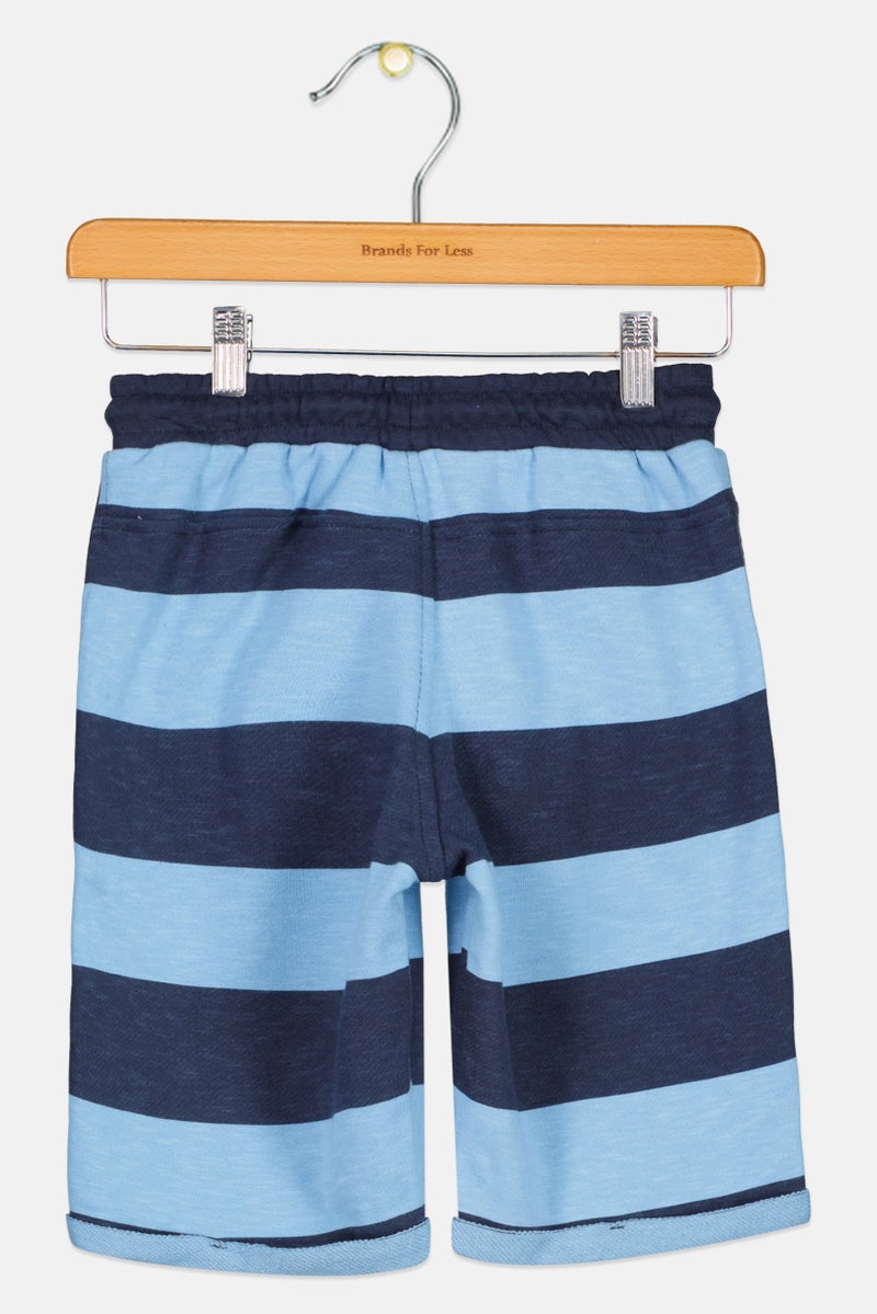 Cool Club Kids Boy Stripe Drawstring Basic Shorts, Navy Combo - Image 2