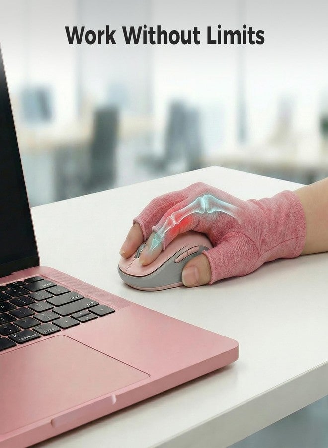 Donfri Fingerless Compression Arthritis Gloves for Women Men, Breathable Joint Pain Relief for Typing, Driving & Crafts, Pink, 2 Pairs, M - Image 4