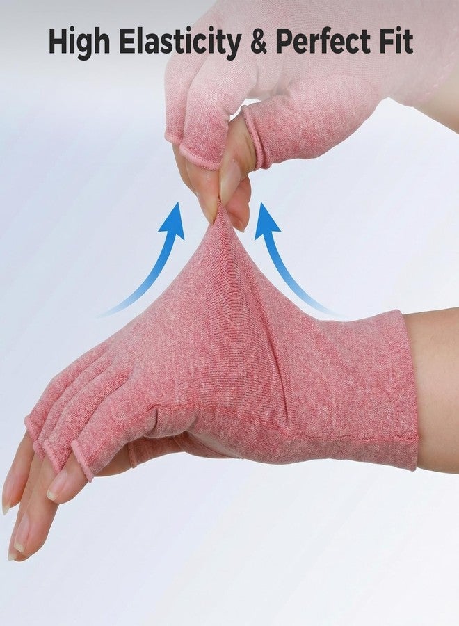 Donfri Fingerless Compression Arthritis Gloves for Women Men, Breathable Joint Pain Relief for Typing, Driving & Crafts, Pink, 2 Pairs, M - Image 3