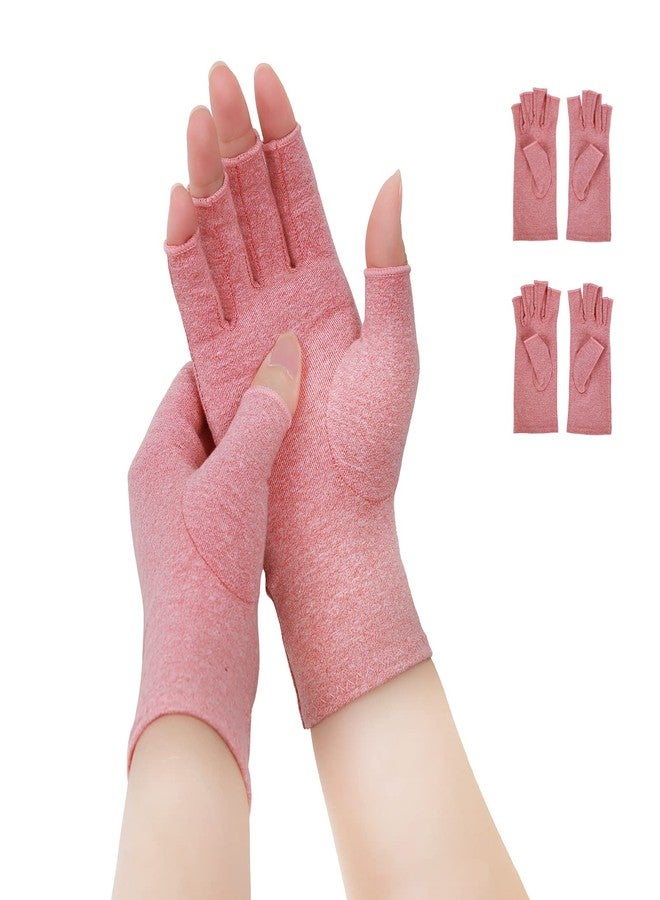 Donfri Fingerless Compression Arthritis Gloves for Women Men, Breathable Joint Pain Relief for Typing, Driving & Crafts, Pink, 2 Pairs, M - Image 1