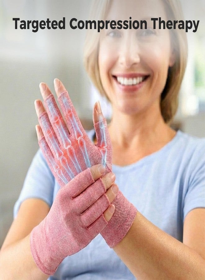 Donfri Fingerless Compression Arthritis Gloves for Women Men, Breathable Joint Pain Relief for Typing, Driving & Crafts, Pink, 2 Pairs, M - Image 2