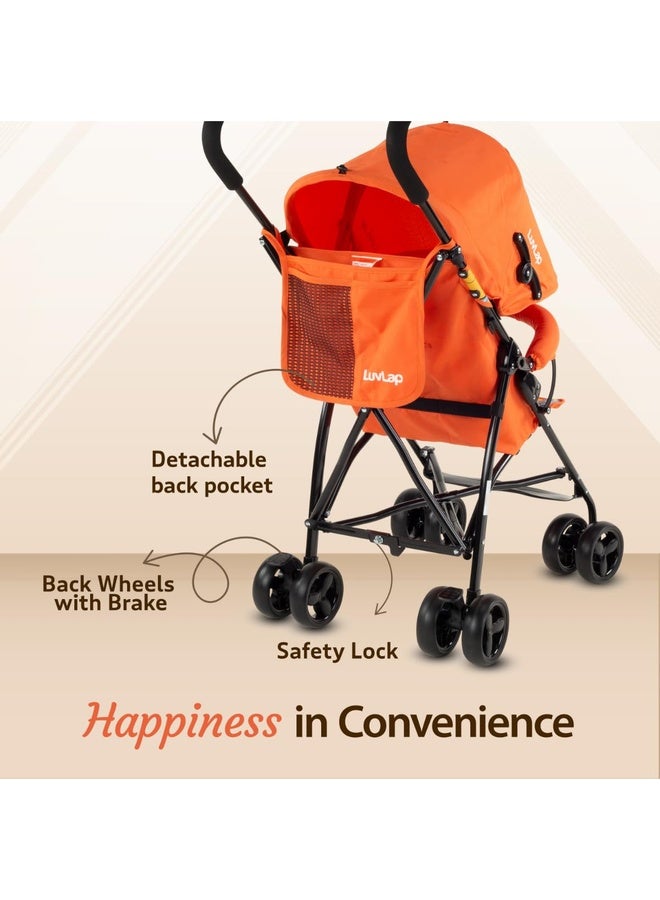 Luvlap Tutti Fruti Baby Stroller/Buggy, Lightweight, Compact & Travel Friendly Baby Pram for 6-36 Months, 5 Point Safety Harness, Adjustable seat Recline, Extendable Canopy, Upto 15Kg (Orange) - Image 4