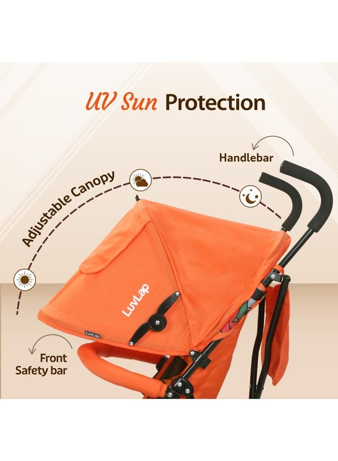 Luvlap Tutti Fruti Baby Stroller/Buggy, Lightweight, Compact & Travel Friendly Baby Pram for 6-36 Months, 5 Point Safety Harness, Adjustable seat Recline, Extendable Canopy, Upto 15Kg (Orange) - Image 3