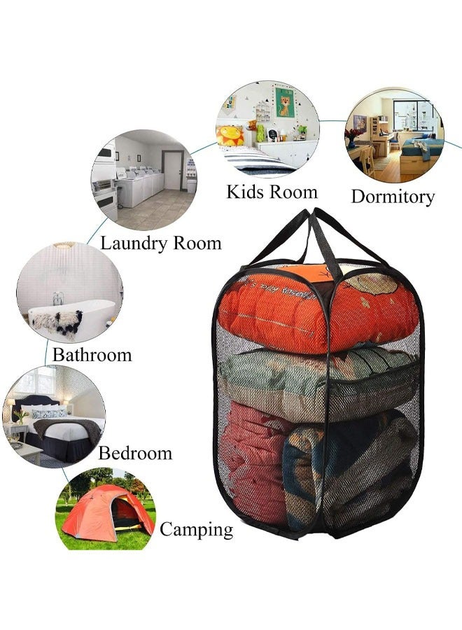YelaJoy Laundry Basket Clothes Hamper, Foldable Storage Basket,Collapsible Clothes Washing Laundry Hamper,Travel Hamper,Mesh Pop Up Laundry Hamper with Carry Handle （Black） - Image 2
