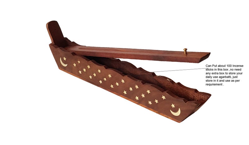 Pure Source India Incense Box Sticks Holder AGARBATI AGARBATTI DHOOP Dhoop Stand LOBAN Wood Burner/Holder with Nice Brass Inlay - Image 2