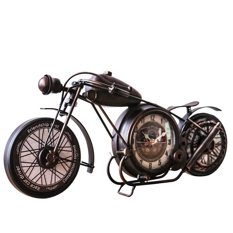 YOUKI Metal Motorcycle Art Wall Decor Desk Shelf Clocks Non Ticking Battery Operated Home Decorative Gift IdeaWall Decorations for Bedroom Office 166 x 15X 79 InchesBronze