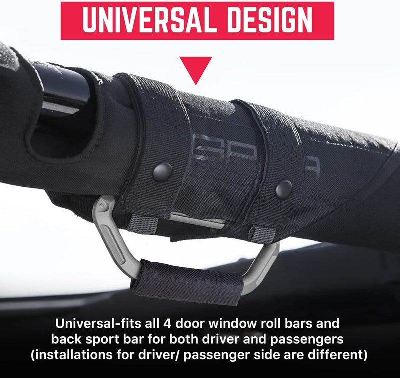 GPCA GP-Grip PRO Grab Handle Jeep Wrangler JL JK Sports/Sahara/Freedom/Rubicon X Unlimited 2DR/ 4DR 2007-2019 w/ 3" Padded roll Bars (Universal to Front/Backseat) (Pair - Metallic) - Image 4