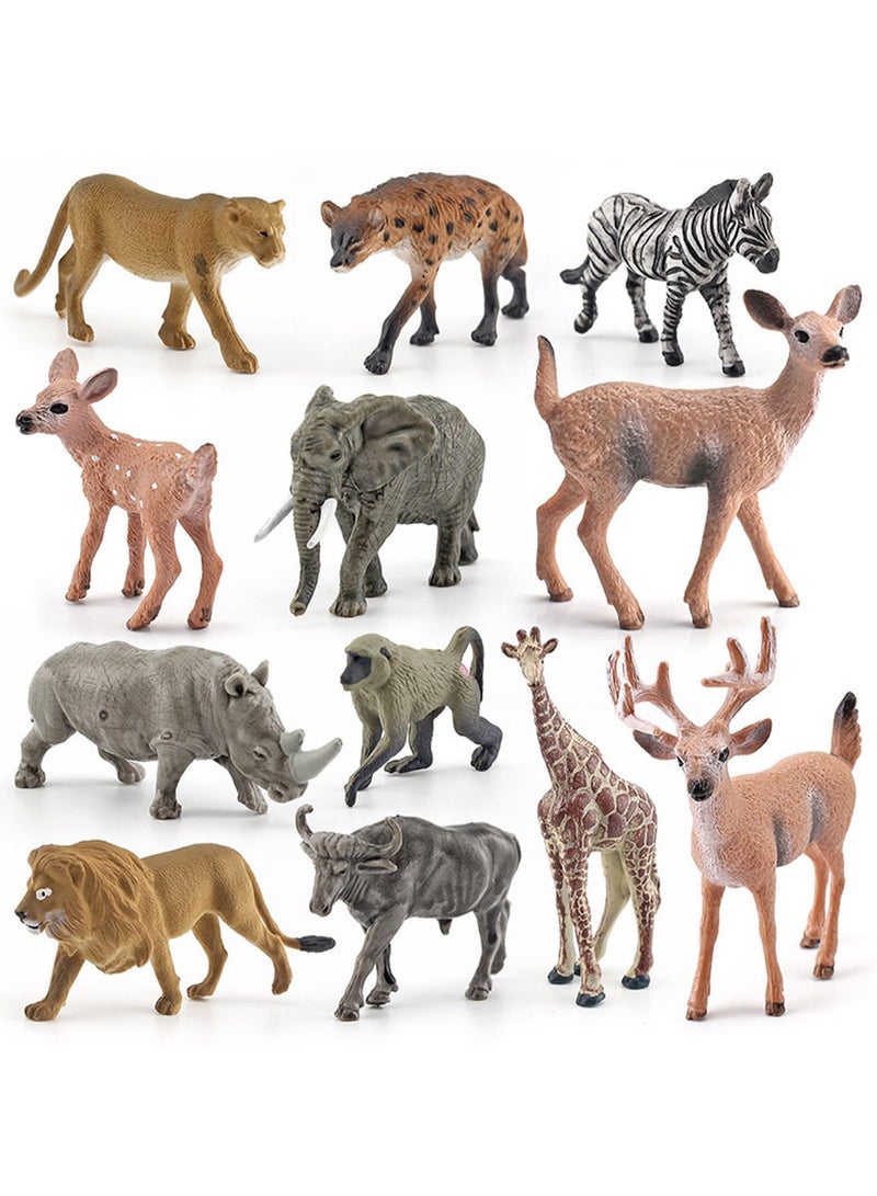 12 Wild Animal Model Set, Biological Statue Miniature Animal Toy Cake Decoration Animal Theme Party Display, Gift For Kids - Image 1