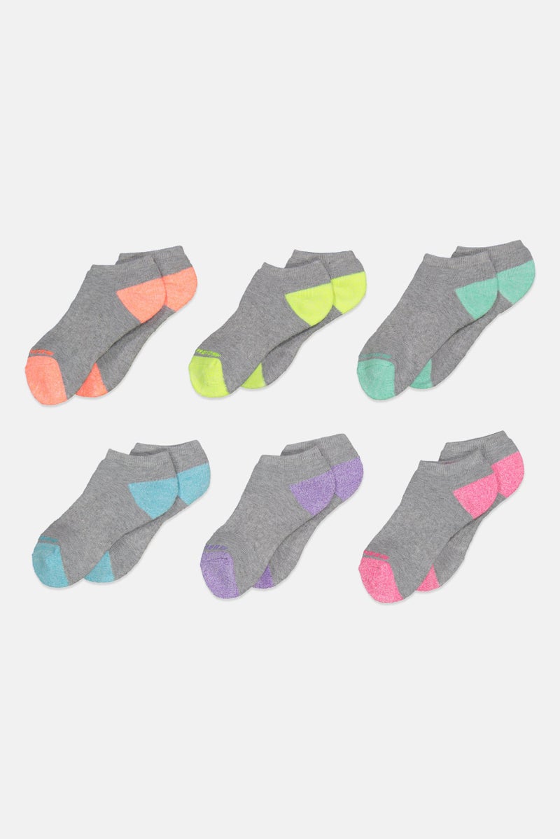 SKECHERS Kids Girl 6 Pairs Embroidered Logo No Show Socks, Grey  - Image 1