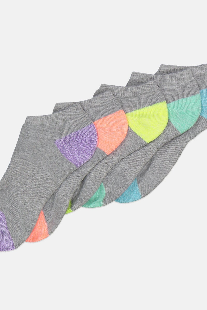 SKECHERS Kids Girl 6 Pairs Embroidered Logo No Show Socks, Grey  - Image 2