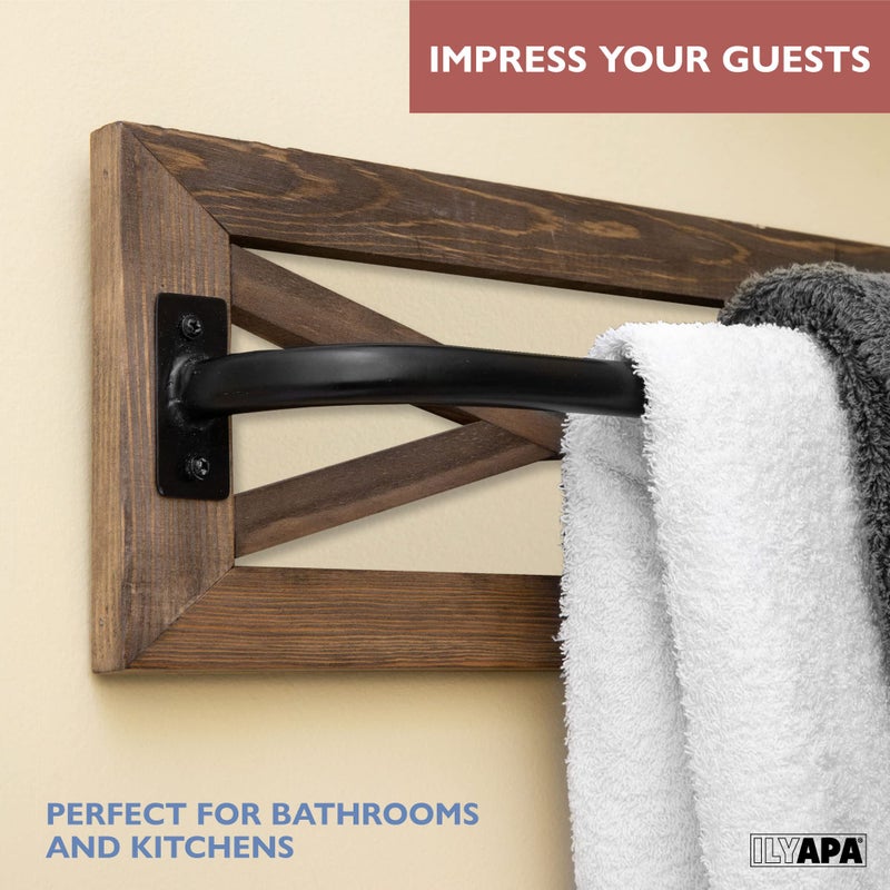 Ilyapa Rustic Towel Bar Toilet Paper Holder Set with Towel Ring for Bathroom- Wall Mounted Racks - Barnwood & Black Metal Bar, Farmhouse Decor - Image 4