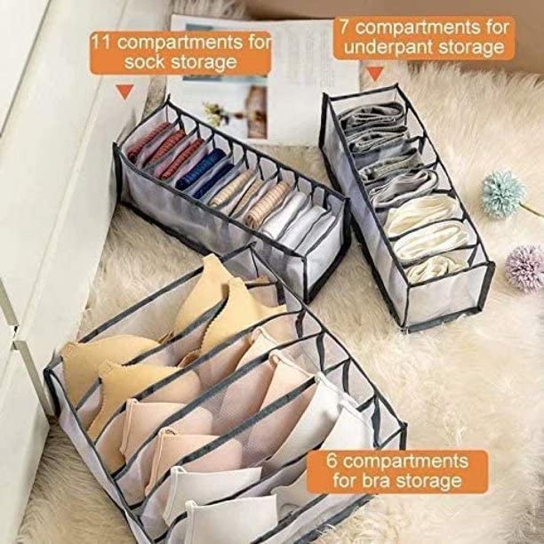 BIRZAR Wardrobe Clothes Organizers 7 Grids Jeans Compartment Wardrobe Clothes Organizer Cloth Storage Organizer Grey 2 - Image 3