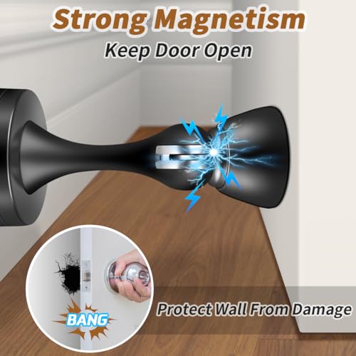 KOLAKO Magnetic Door Stops, 4 Pack Door Stoppers Mangetic Door Catch, Stainless Steel, Floor Wall Mount Door Holder Keep Door Open, Black Magnet Door Stop for Bottom of Door - Image 2