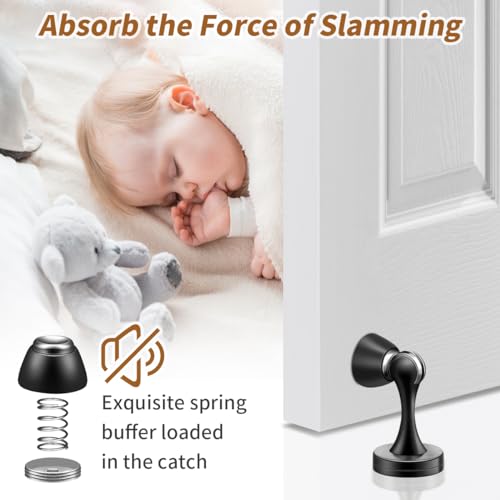 KOLAKO Magnetic Door Stops, 4 Pack Door Stoppers Mangetic Door Catch, Stainless Steel, Floor Wall Mount Door Holder Keep Door Open, Black Magnet Door Stop for Bottom of Door - Image 3