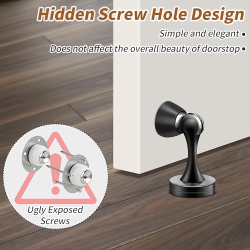 KOLAKO Magnetic Door Stops, 4 Pack Door Stoppers Mangetic Door Catch, Stainless Steel, Floor Wall Mount Door Holder Keep Door Open, Black Magnet Door Stop for Bottom of Door - Image 5