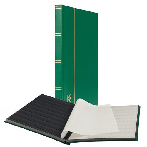 LIGHTHOUSE – “BASIC” Hard Cover Stockbook for Stamps – 32 Black Cardstock 9”x12” (A4) Pages with Clear Strips - Green - Image 1