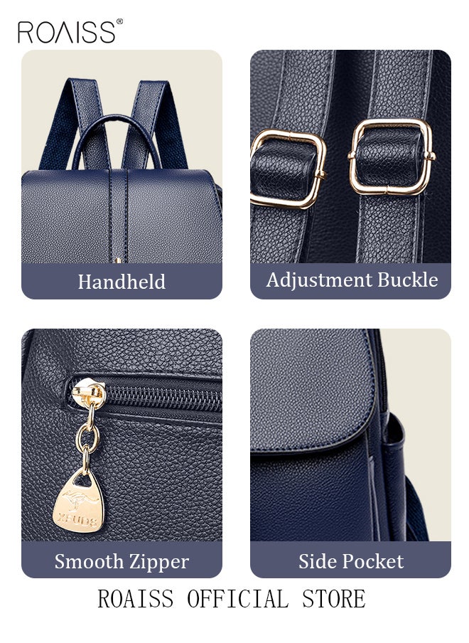 roaiss - Women Leather Backpack with Cowhide Pattern Creative Cat Decoration Fashionable Travel Bag Short Distance Luggage Bag - Image 1