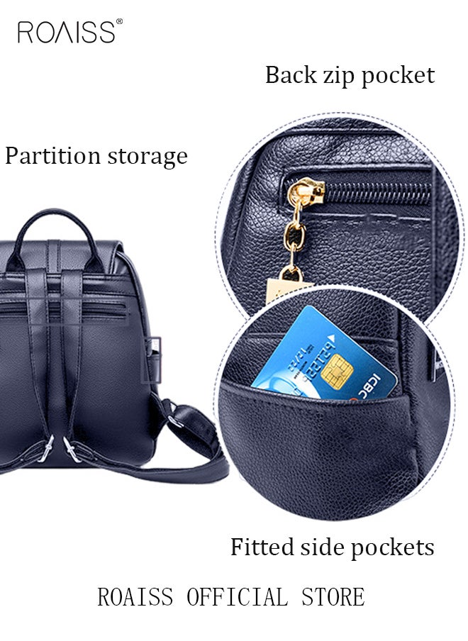 roaiss - Women Leather Backpack with Cowhide Pattern Creative Cat Decoration Fashionable Travel Bag Short Distance Luggage Bag - Image 1