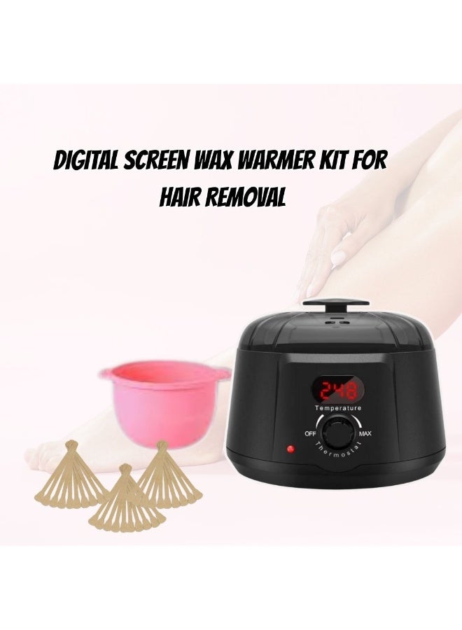 كونسونج بيوتي مجموعة إزالة الشعر بالشمع للنساء، جهاز تسخين الشمع بشاشة رقمية لإزالة الشعر، جهاز تسخين الشمع سهل الاستخدام، وعاء تسخين الشمع مع كوب سيليكون، 30 ملعقة خشبية - Image 3