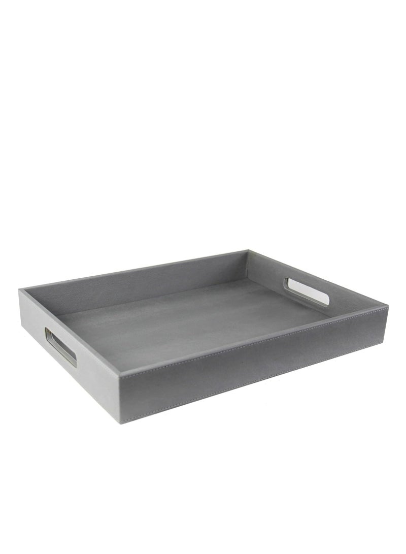 Lamsit Ibdaa Leather Tray Organizer | Modern Storage for Home Office Desk, Wallet, Mobile Phone, Watch, Stationary, Jewelry, Perfume, Glasses | Beside Table Catchall Dump Key Bowl (Grey) - Image 1