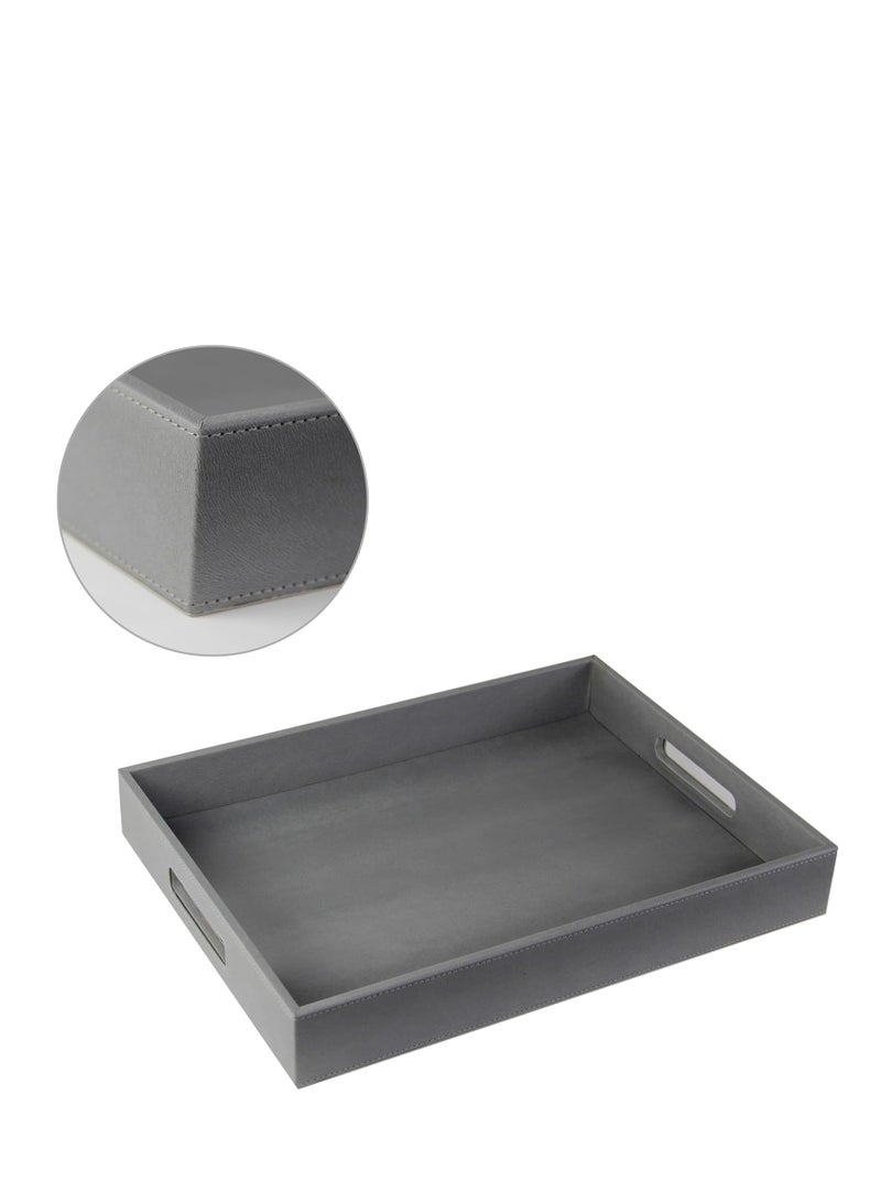 Lamsit Ibdaa Leather Tray Organizer | Modern Storage for Home Office Desk, Wallet, Mobile Phone, Watch, Stationary, Jewelry, Perfume, Glasses | Beside Table Catchall Dump Key Bowl (Grey) - Image 3