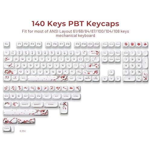 OHY XVX MOA Profile Cherry Blossom PBT Keycaps, 140-Key Dye-Sub Keycaps for ANSI/ISO Layout (Compatible with Cherry MX Switches & GK61/68/87/96/104/108, Includes 6.25u Spacebar) - Image 2