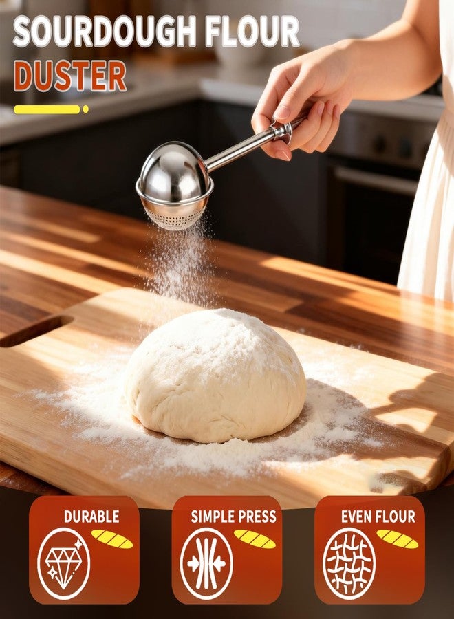 Fevbcnrj 2 Pack Sourdough Flour Duster for Baking, Powdered Sugar Duster, One-Handed Operation Flour Dusting Wand, 304 Stainless Steel with Spring-Operated Handle, Easy to Use, Perfect for Sourdough Bread - Image 2