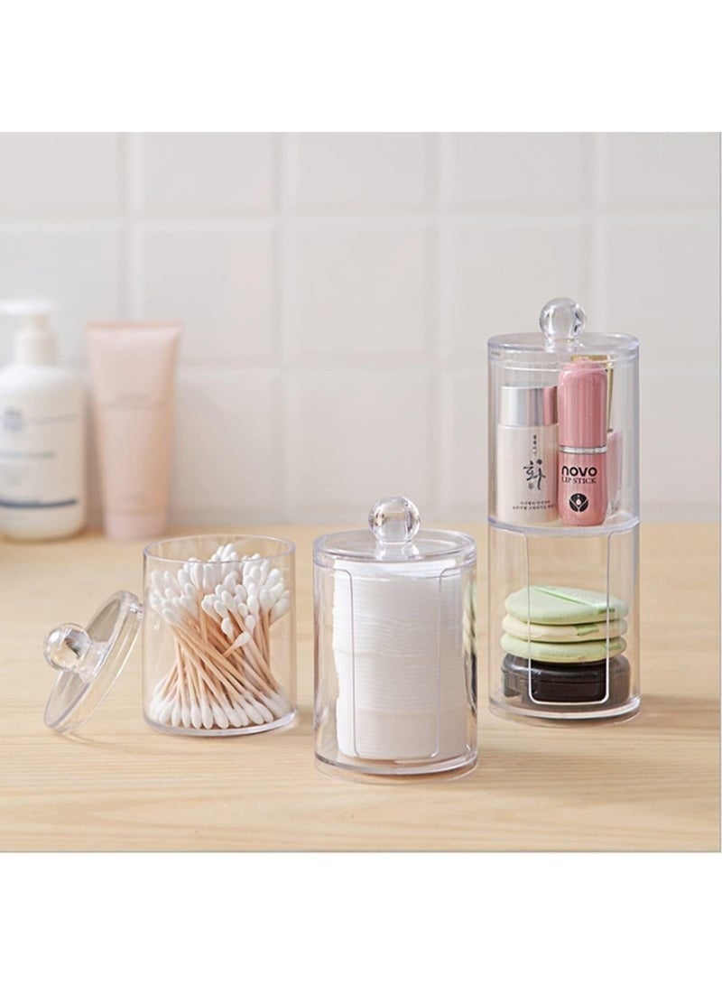 2 in 1 Acrylic Cotton Swab Holder - Versatile Makeup Organizer with Lid, Cotton Swabs, Makeup Remover Pads, Cosmetics in Bathroom or Beauty Room -Clear - Image 2