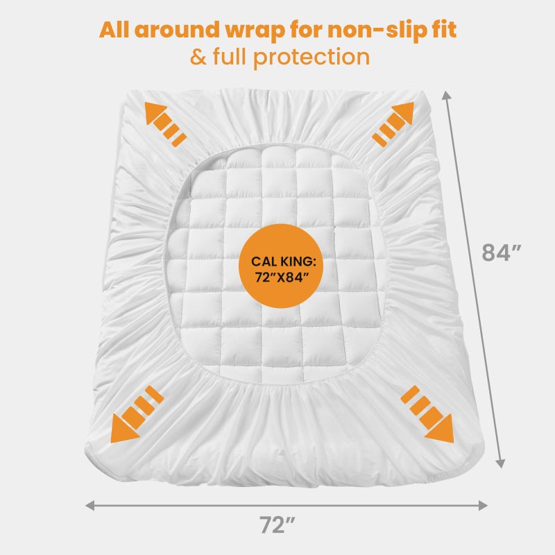 MATBEBY California King Mattress Pad - Cooling Breathable Mattress Topper, Quilted Fitted Mattress Protector, Pillow Top Mattress Cover with 8-21" Deep Pocket, Soft, Machine Washable, White, Cal King - Image 5