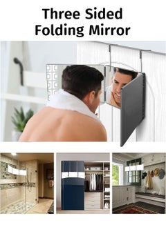 LEOKOR Vanity Mirror, Trifold Mirror for Self Hair Cutting and Styling, 180 Degree Makeup Mirror with Height Adjustable Telescoping Hooks to View the Back of the Head  - Image 4