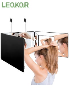LEOKOR Vanity Mirror, Trifold Mirror for Self Hair Cutting and Styling, 180 Degree Makeup Mirror with Height Adjustable Telescoping Hooks to View the Back of the Head  - Image 2