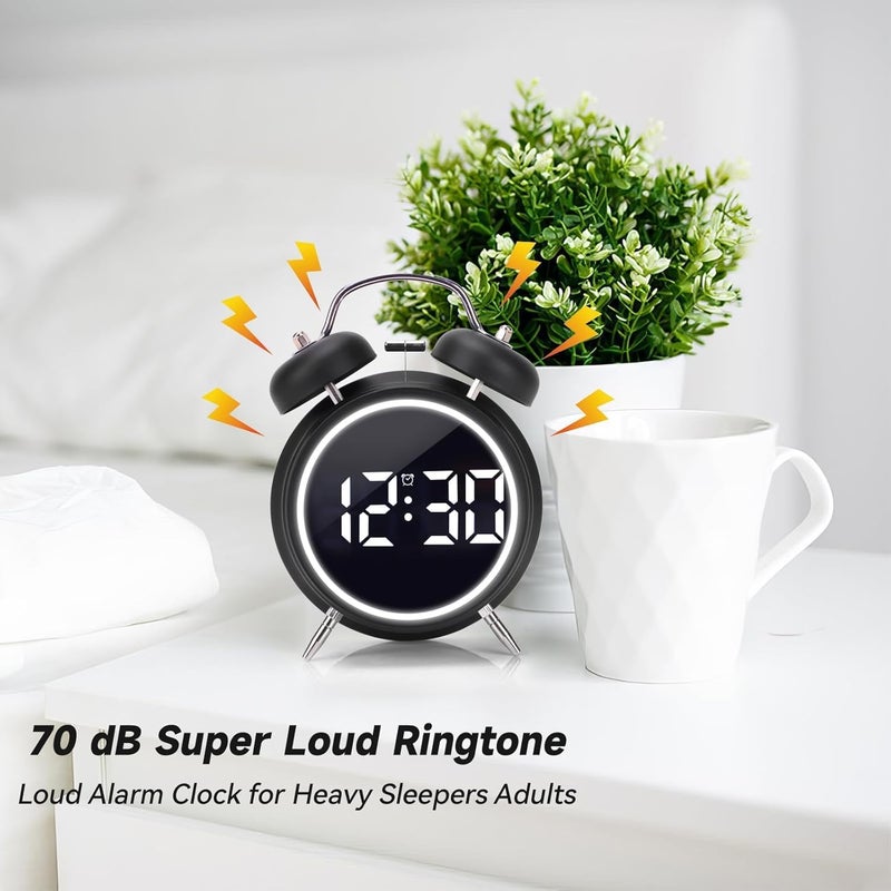 DROZIP Alarm Clock Rechargable Digital Alarm Clock Twin Bell Night Light Battery Operated Metal Alarm Clock Bedside Alarm Clock for People Who Sleep Hard Black - Image 3
