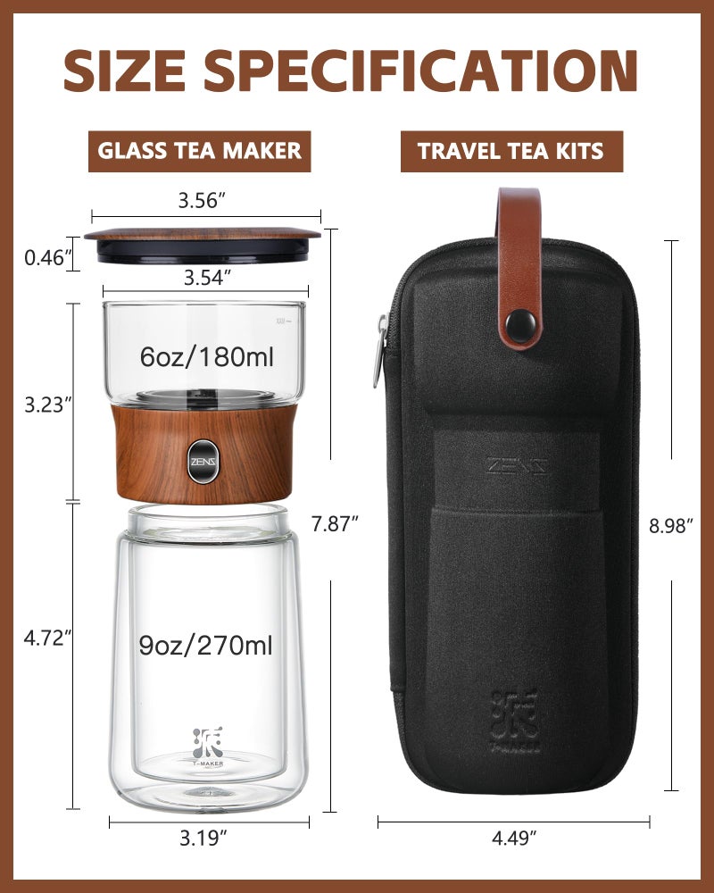ZENS Modern Glass Infuser Teapot, One Touch Tea Maker for Loose Leaf Tea with Insulated Mug and Portable Case. Enchanted Pot Alternatives for Tea Lover Gifts - Image 5