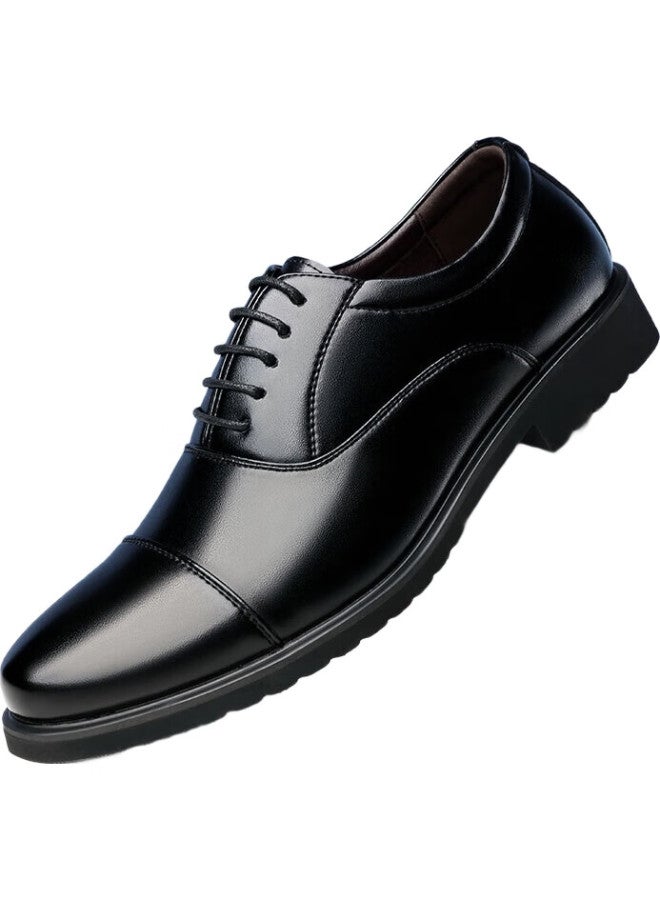 BEIOUTU Leather Shoes For Men, Fashionable Three-Joint Business Formal Shoes, Comfortable Lace-Up Casual Men'S Shoes, 8827 Black, Size 41 - Image 1