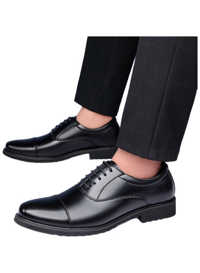 BEIOUTU Leather Shoes For Men, Fashionable Three-Joint Business Formal Shoes, Comfortable Lace-Up Casual Men'S Shoes, 8827 Black, Size 41 - Image 2