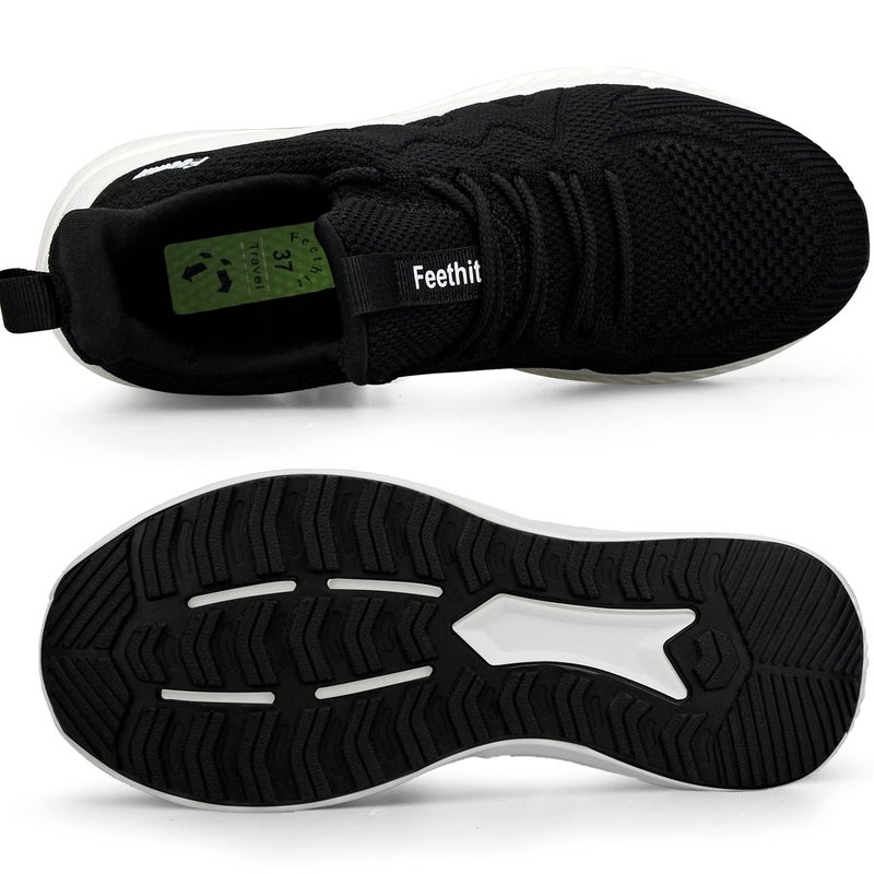 Feethit Womens Sneakers Slip on Tennis Running Walking Shoes Lightweight Gym Shoes Workout Sneakers for Work Travel Black White Size 9 - Image 5