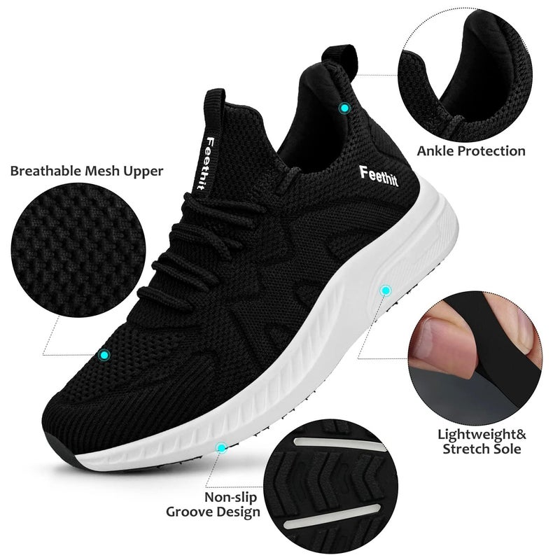 Feethit Womens Sneakers Slip on Tennis Running Walking Shoes Lightweight Gym Shoes Workout Sneakers for Work Travel Black White Size 9 - Image 3