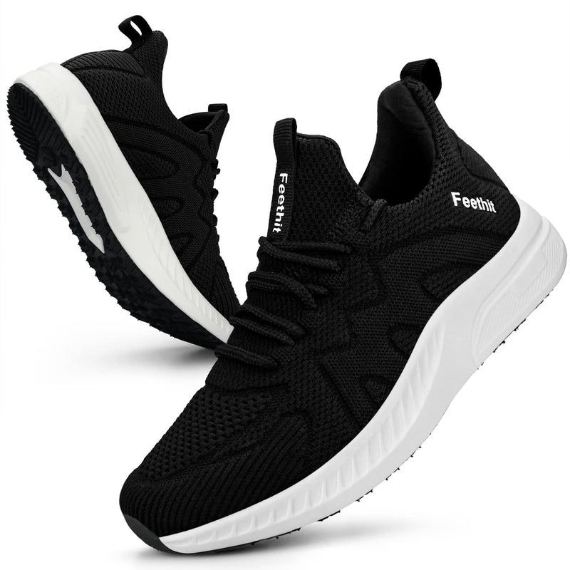 Feethit Womens Sneakers Slip on Tennis Running Walking Shoes Lightweight Gym Shoes Workout Sneakers for Work Travel Black White Size 9 - Image 1