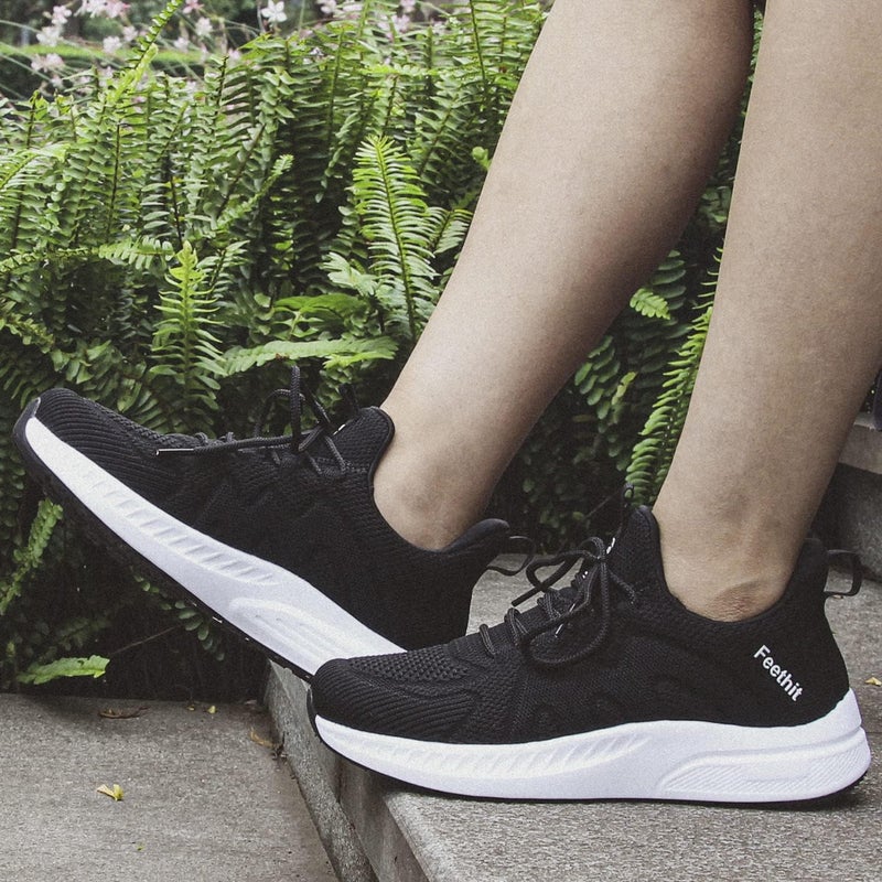 Feethit Womens Sneakers Slip on Tennis Running Walking Shoes Lightweight Gym Shoes Workout Sneakers for Work Travel Black White Size 9 - Image 2