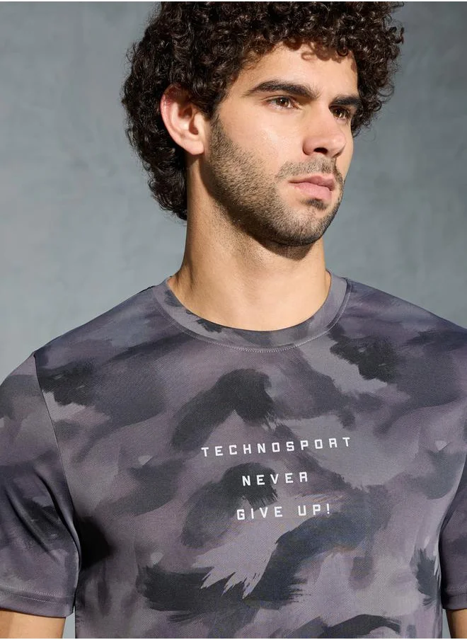 Technosport Men Camouflage Printed Round Neck Regular Fit T-Shirt