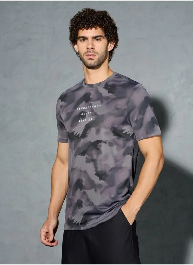 Technosport Men Camouflage Printed Round Neck Regular Fit T-Shirt