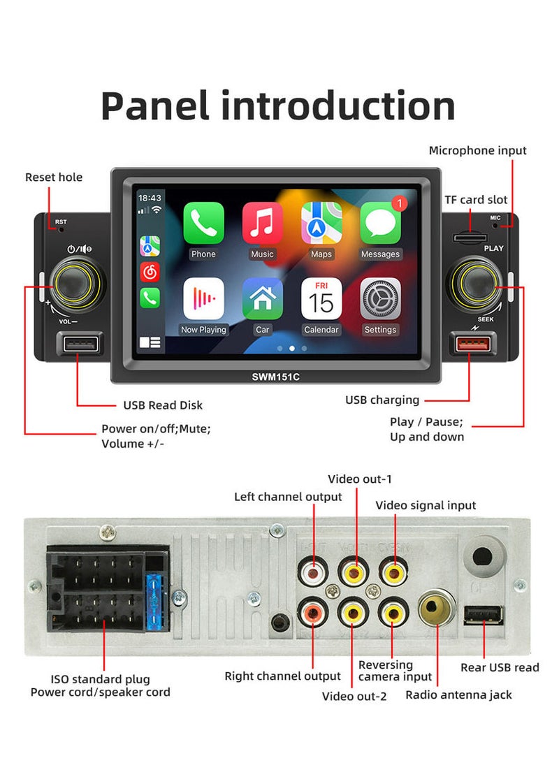 مشغل MP5 ستيريو للسيارة مقاس 5 بوصات، جهاز استقبال راديو FM واحد Din BT - Image 5
