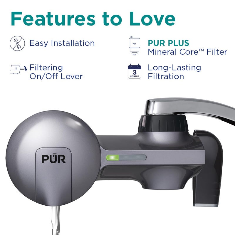PUR Plus Horizontal Faucet Mount Filtration System with 3-in-1 Lead Reducing Filter, Water Filter for Sink, Lasts 100 Gallons, Compatible with Sinks with External Aerators, Metallic Grey - Image 4