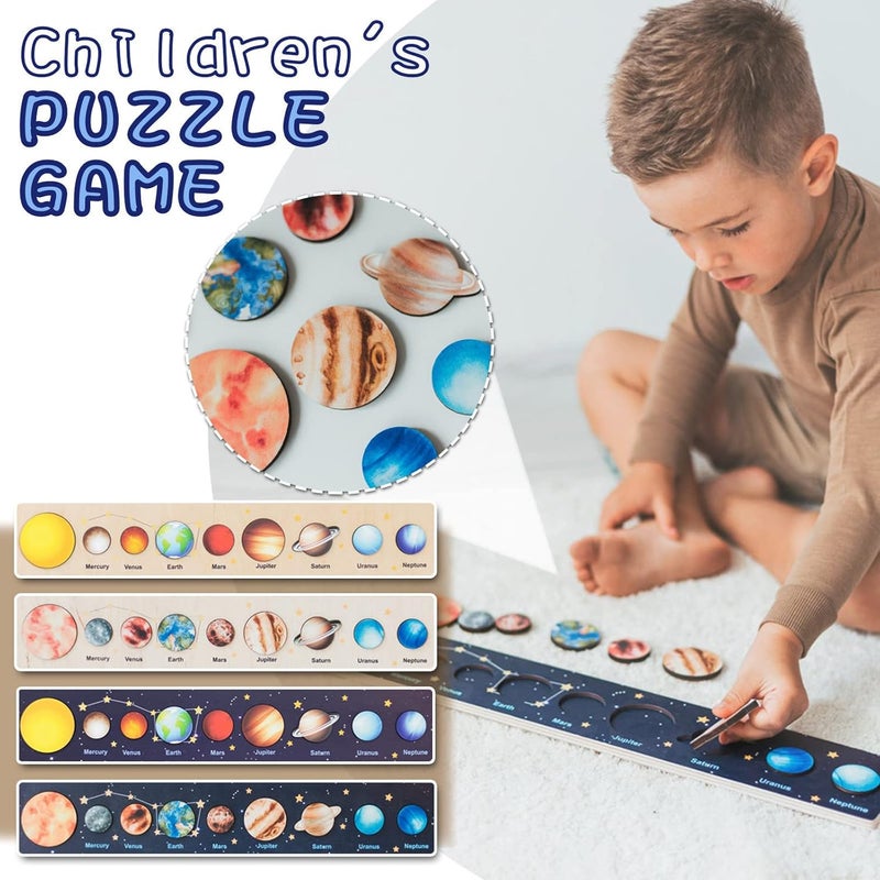 Wooden Solar System Model Puzzle for Kids, Montessori Planet Solar System Wooden Toy, Education Matching Puzzle Educational Toys for Boys Gifts (Yellow) - Image 3