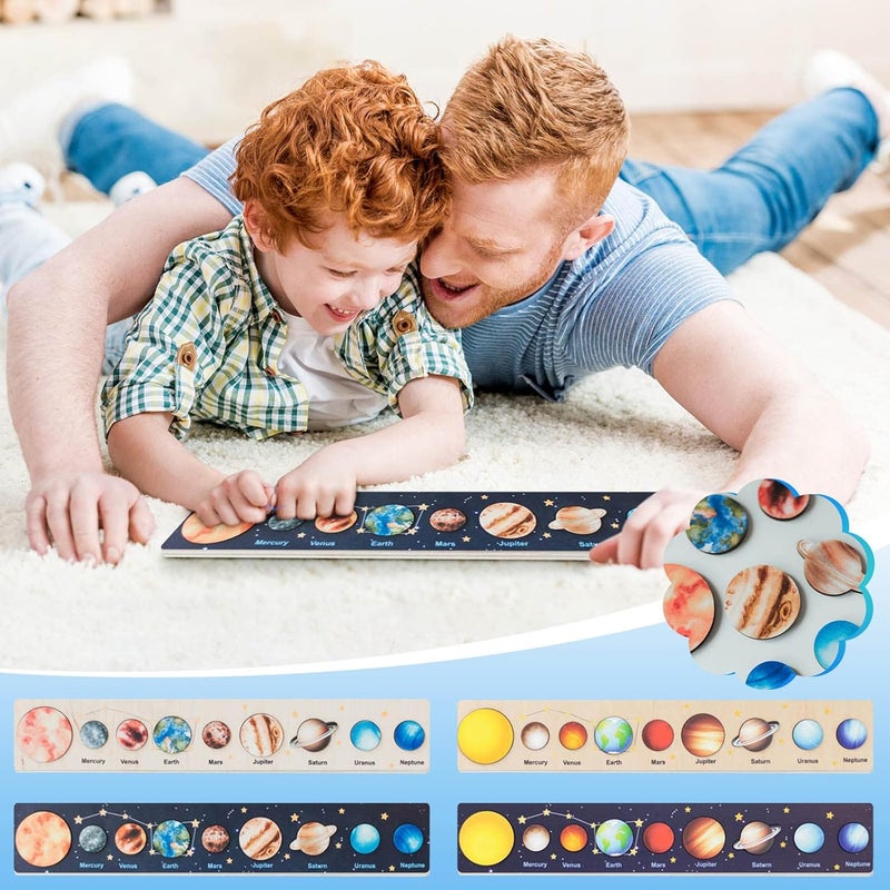 Wooden Solar System Model Puzzle for Kids, Montessori Planet Solar System Wooden Toy, Education Matching Puzzle Educational Toys for Boys Gifts (Yellow) - Image 2