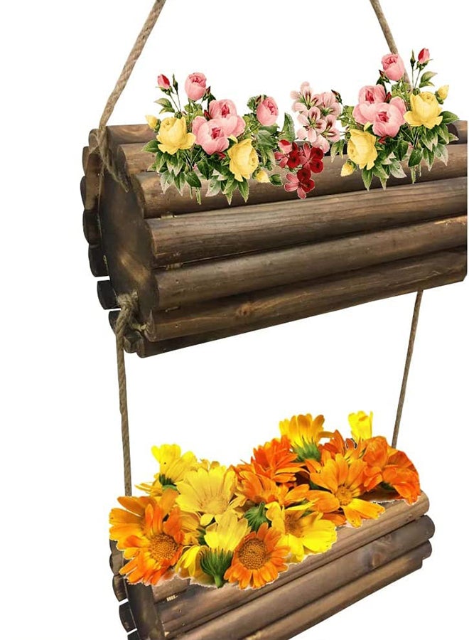 HOME TASTE Hometaste Wooden Hanging Flower Vases Garden Decoration Hanging Garden Planter Flower Container Flower Planter Decorative Wood Pots Vases Outdoor Indoor Pots (Style_1) 
